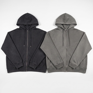 Sudadera con capucha y cremallera para hombre, de algodón polar, personalizada, de alto gramaje, oversize, estilo cropped y corte holgado, al por mayor - Product Image 1