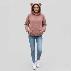 Sweat-shirt à capuche en polaire Teddy avec oreilles d'ours, pull oversize unisexe, vêtements décontractés d'hiver, blanc - Product Image 1