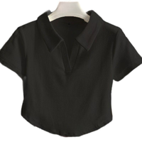 T-shirt côtelé décontracté respirant à col revers pour femme grande taille 2023, avec impression sérigraphique en relief personnalisée, haut court d'été