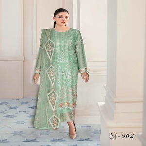 Indian and <b>Pakistani</b> Embroidery Work Three Piece Chiffon <b>Dress</b> for Women Sale on Saari Salwar Kameez Party Wear for <b>Eid</b> - Product Image 5