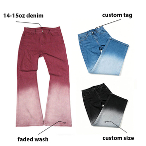 Jeans dégradés personnalisés pour hommes, denim épais 15oz, teinture dégradée, coupe évasée, streetwear, jambe large, fabricant OEM ODM - Product Image 4