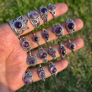 Mystic Purple Amethyst <b>Rings</b> Bulk Brass Silver Plated Unisex Adjustable Bohemian Jewelry Collection Wholesale - Product Image 3