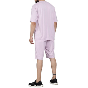 Ensemble T-shirt décontracté rose clair et short bermuda pour homme, en coton tricoté respirant, coupe confortable, pour usage quotidien 2026 - Product Image 4