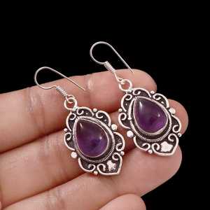 Boucles d'oreilles en améthyste naturelle, bijoux en argent sterling 925 faits à la main, pierres précieuses pour femmes, cadeau pierre de naissance de février - Product Image 4