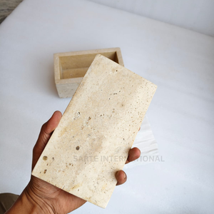 Modern <b>Travertine</b> Stone Free Standing Waterproof Tissue Box Cover Handmade Rectangular Bathroom Organizer Decorative Countertop - Product Image 3