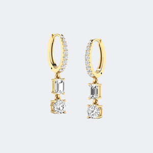 1.40 CTW Round &Emerald Cut Diamond Two-<b>Stone</b> Huggie Dangle Earrings - Product Image 1