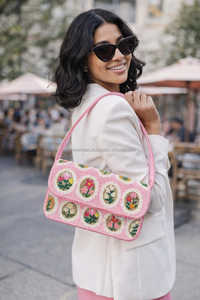 <b>Pink</b> Beaded and Embroidered Floral Shoulder Bag Handmade Artisan Beadwork <b>Purse</b> Elegant Party and Casual Wear Shoulder Handbag f - Product Image 4