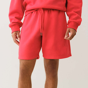 Shorts en coton uni pour homme, taille mi-haute, décontractés, tricotés, respirants, pour l'entraînement, rouge - Product Image 5
