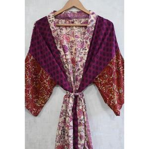 Handmade Indian Silk Breathable Plus Size Autumn <b>Kimono</b> Robe <b>Women</b> Long Printed Nightwear Lounge Gown Perfect Gift for Her - Product Image 3