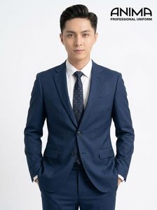 Premium <b>Navy</b> <b>Blue</b> Men's Wrinkle-Resistant Business Suit Elegant Executive Office <b>Blazer</b> and Trousers Set - Product Image 3