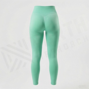 Leggings sans couture taille haute longueur intégrale, couleur vert menthe unie, tricotés extensibles, pantalon de yoga pour femme, style basique toutes saisons - Product Image 2