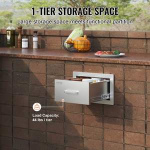 Tiroirs de rangement de cuisine extérieure de 14x8.5 pouces en acier inoxydable encastré avec poignée de 23D pouces pour île de barbecue - Product Image 3