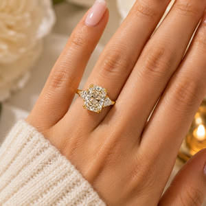 Anillo de Compromiso Personalizado con Diamante Cultivado en Laboratorio de 1 Quilate VVS, Corte Radiante, Piedras Laterales, Certificado IGI, Oro Sólido de 14K, Aniversario, Boda - Product Image 5