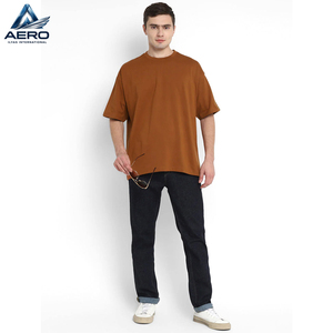 Camiseta de Algodón Marrón Lisa OEM para Hombre, de Alta Calidad, Manga Corta, Cuello Redondo, Holgada, Informal, Lisa, al por Mayor - Product Image 4