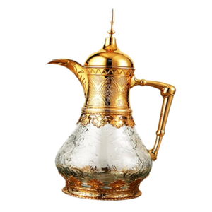 Elegant dual-tone chrome and gold dallah with delicate filigree detailing on top. Available at wholesale price. - Product Image 4