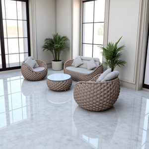 Ensemble de canapés de jardin contemporains en rotin PE avec coussins en mousse haute densité, meubles d'extérieur imperméables pour la maison - Product Image 6