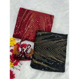 Conjunto elegante de Sari de diseñador para mujer con bordado de lentejuelas arcoíris - Product Image 5