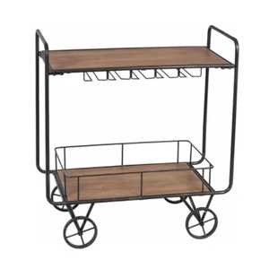 Premium Gold Metal Bar Cart with Black Glass Tiers and Large Wagon Wheels Elegant Luxury Rolling <b>Serving</b> <b>Trolley</b> for Wine Bar - Product Image 1