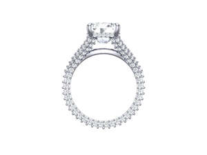 Anillo de Compromiso con Diamante Cultivado en Laboratorio, Corte Esmeralda, Doble Halo, Pavé, Oro Amarillo de 18k, Bañado en Rodio - Product Image 6