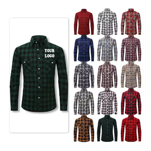 Wholesale Plus Size Men's 100% Cotton Checkered Long Sleeve Casual Flannel Shirts with <b>Covered</b> Button Closure and Loose Fit - Product Image 6