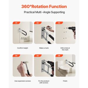 Barra di Sicurezza per WC a Forma di U da 23,8 Pollici, Pieghevole, Antiscivolo, per Anziani, Uso Ospedaliero - Product Image 4