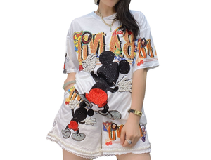 Nuevo Estilo Conjunto de Dos Piezas de Camiseta con Pedrería Resistente y Pantalones Cortos de Talla Grande para Mujer, Atuendo Casual de Manga Corta, Exportación - Product Image 1