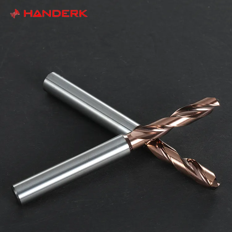 HANDERK HRC65 mata bor putar 2 Flute disemen Tungsten Carbide Bits untuk baja genggam