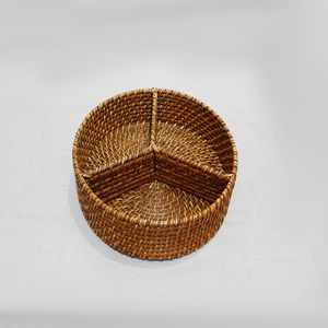 Natural Rattan Round Divided Serving <b>Tray</b> Eco-friendly Handwoven Snack Organizer - Product Image 3