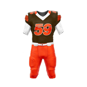 Ensemble de maillots de football américain personnalisés pour hommes, marron orange 59, sublimé, col en V, manches courtes, évacuation de l'humidité, coupe ajustée, vêtements pour adultes - Product Image 1