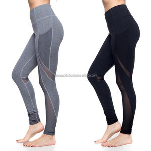 High Waist Women's Jogging <b>Leggings</b> Breathable Casual Knitted Fabric with <b>Mesh</b> Panel for Gym Use - Product Image 1
