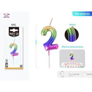 Vela con número de degradado de cuatro colores, 9,5 cm, 1 Uds., para decoraciones mágicas de pasteles, paquete de 24 velas de cumpleaños - Product Image 3