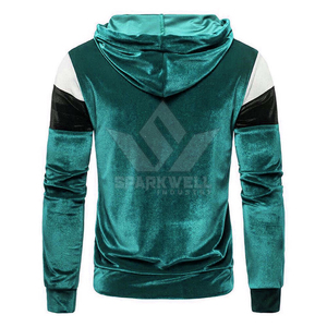 Sweat à capuche en velours pour homme, color block blanc et noir, coupe classique, décontracté, avec poche avant, vêtement d'hiver, 100 % coton, anti-boulochage - Product Image 2