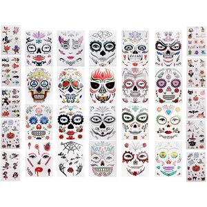 Tatuaje Temporal de Halloween con Purpurina de Rosas Rojas y Calavera de Azúcar del Día de Muertos para Amantes de las Rosas Rojas y de las Calaveras - Product Image 1