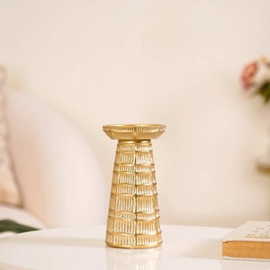 Elegant Metal <b>Candle</b> Pillar Holder With Gold Finish Round Shape Embossed Design Table Centerpiece For Home & Wedding Decoration - Product Image 6