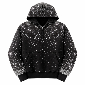 Sweat à capuche d'hiver noir personnalisé avec strass sur toute la surface, streetwear de luxe en cristal pour hommes et femmes, polyester/coton - Product Image 1