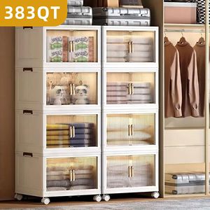 Scatola portaoggetti pieghevole trasparente da 383 QT, 25,6 pollici di larghezza, a 4 livelli, grande capacità, organizer portatile per armadio, facile accesso, salvaspazio - Product Image 1