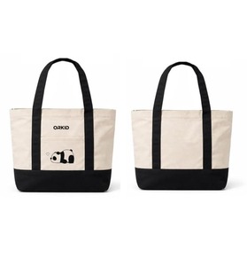 ORKID Custom Logo <b>Medium</b> Cotton Canvas Tote <b>Bag</b> Reusable <b>Shoulder</b> Handbag Contrast Handle Zipper Travel Letter Pattern - Product Image 2