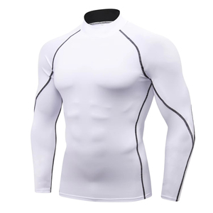 T-shirt de fitness pour homme à manches longues, col montant, moulant, personnalisé, haute qualité, polyester et élasthanne - Product Image 2