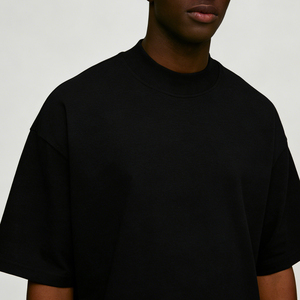 T-shirt noir surdimensionné à manches courtes et col rond pour homme avec impression personnalisée au dos, coupe classique, jersey tricoté 100% coton respirant - Product Image 3