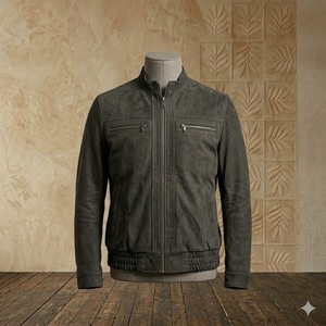 Leather Jackets Streetwear Jacket with Stand Collar Breathable Winter Outerwear for Outdoor Activities Embossed Leather Jackets - Product Image 1