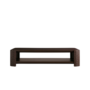 Modern Teak Coffee <b>Table</b> Contemporary Design with Carved Legs Rectangular Dark <b>Brown</b> Center <b>Table</b> Open Storage Shelf - Product Image 2
