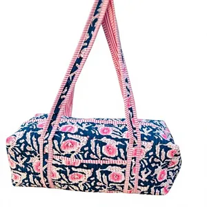 Top Selling Cotton Quilted Duffle Tote Shoulder <b>Bag</b> Floral Print Washable <b>Overnight</b> <b>Bag</b>, Eco friendly Yoga Shopping <b>Bags</b> - Product Image 5