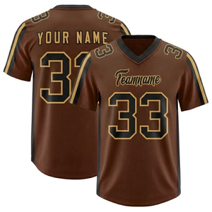 Maillot de football américain personnalisé, maillot d'équipe personnalisé, respirant, marron, noir, or, court, 100% polyester, unisexe, vêtements d'équipe, sport - Product Image 1