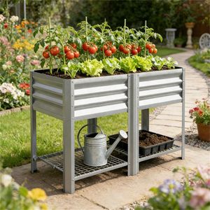 <b>Silver</b> Elevated Garden Bed & Plant Rack Flowerpot <b>Box</b> for Outdoor Planting Durable Storage Solution - Product Image 1