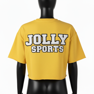 T-shirt court pour femme en jersey de coton respirant, jaune, style crop, avec impression de logo personnalisé - Product Image 2