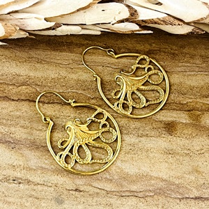 Unique Design Boho <b>Octopus</b> Hoop <b>Earrings</b> Tribal Brass <b>Earrings</b> for Women 18k Gold Plated Animal Jewelry for Wholesale/OEM/ODM - Product Image 5