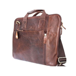 Porte-documents pour ordinateur portable en cuir véritable pour homme avec bandoulière, design moderne pour le bureau, imperméable et léger - Product Image 1