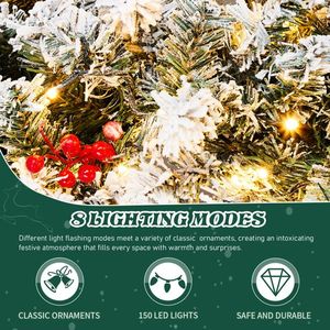 48in Pre-Lit Snow Flocked Christmas Wreath 150 Warm White Lights Artificial Xmas Wreath 450 PVC Tips Christmas Garlands Wreaths - Product Image 5