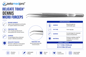 Delicate Touch DENNIS Micro Forceps Round Handle 1mm <b>Ring</b> Tips Curved ZETOMEDPRO - Product Image 2