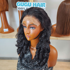 EGG CURLY |   Perruque courte bouclée en cheveux humains vierges avec dentelle transparente HD et bonnet sans colle - Product Image 1